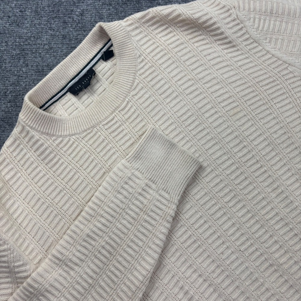 Ted Baker Sweater‎ Size 3 Cream Textured Knit Cotton Wool Blend Pullover Men's